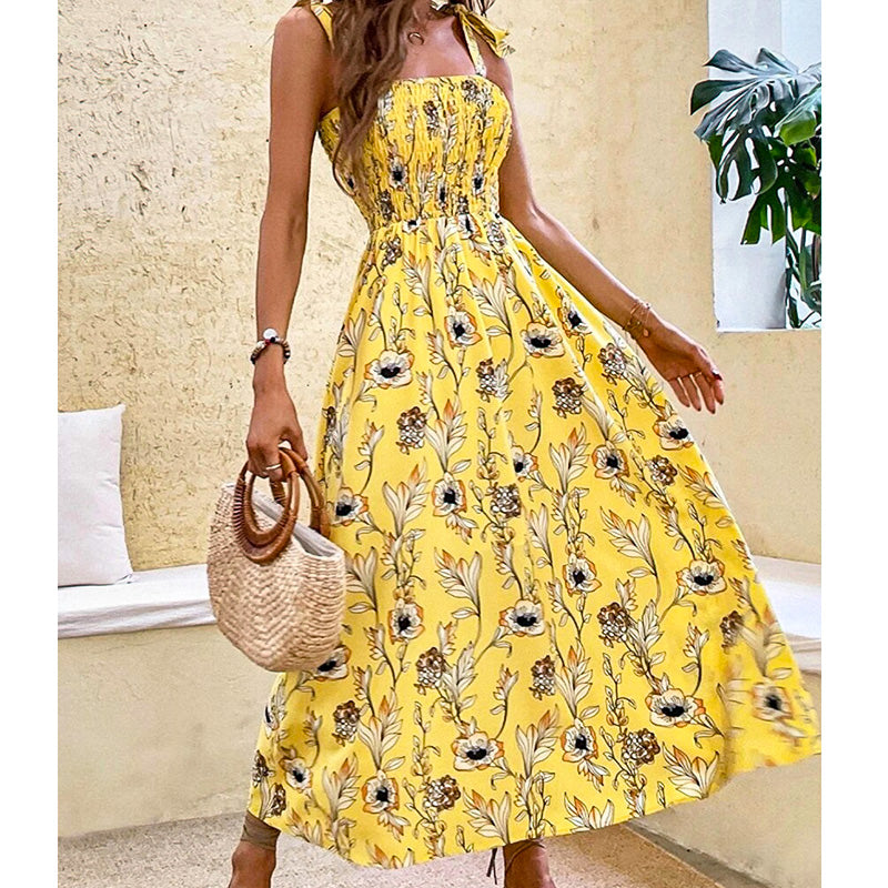 Abito lungo con spalline annodate Sunbloom