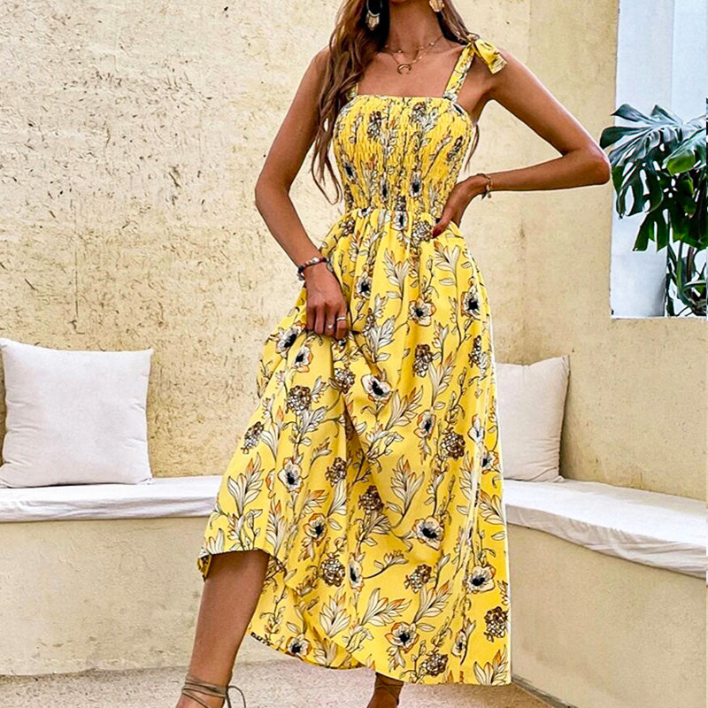 Abito lungo con spalline annodate Sunbloom