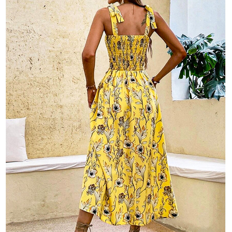 Abito lungo con spalline annodate Sunbloom